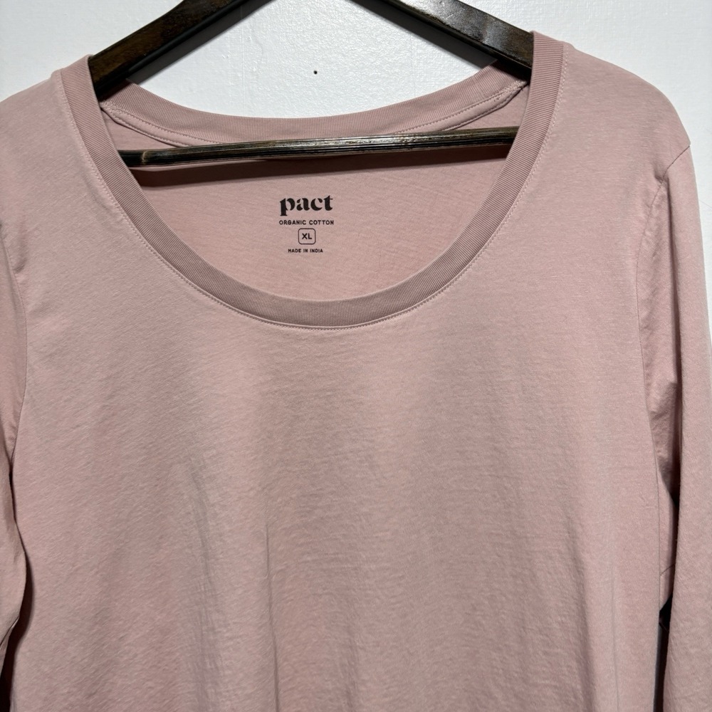 PACT TShirt Womens XL Pale Pink 3/4 Sleeve Organic Cotton Soft Scoop Neck - Picture 2 of 6